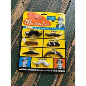 Vintage 1999 Accoutrements Stylish Mustaches 7 Day Set Novelty Costume Gag Gift